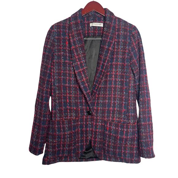 AMANDA UPRICHARD SET Tweed Collar Blazer & mini pleated skirt plaid navy red S - Picture 2 of 8